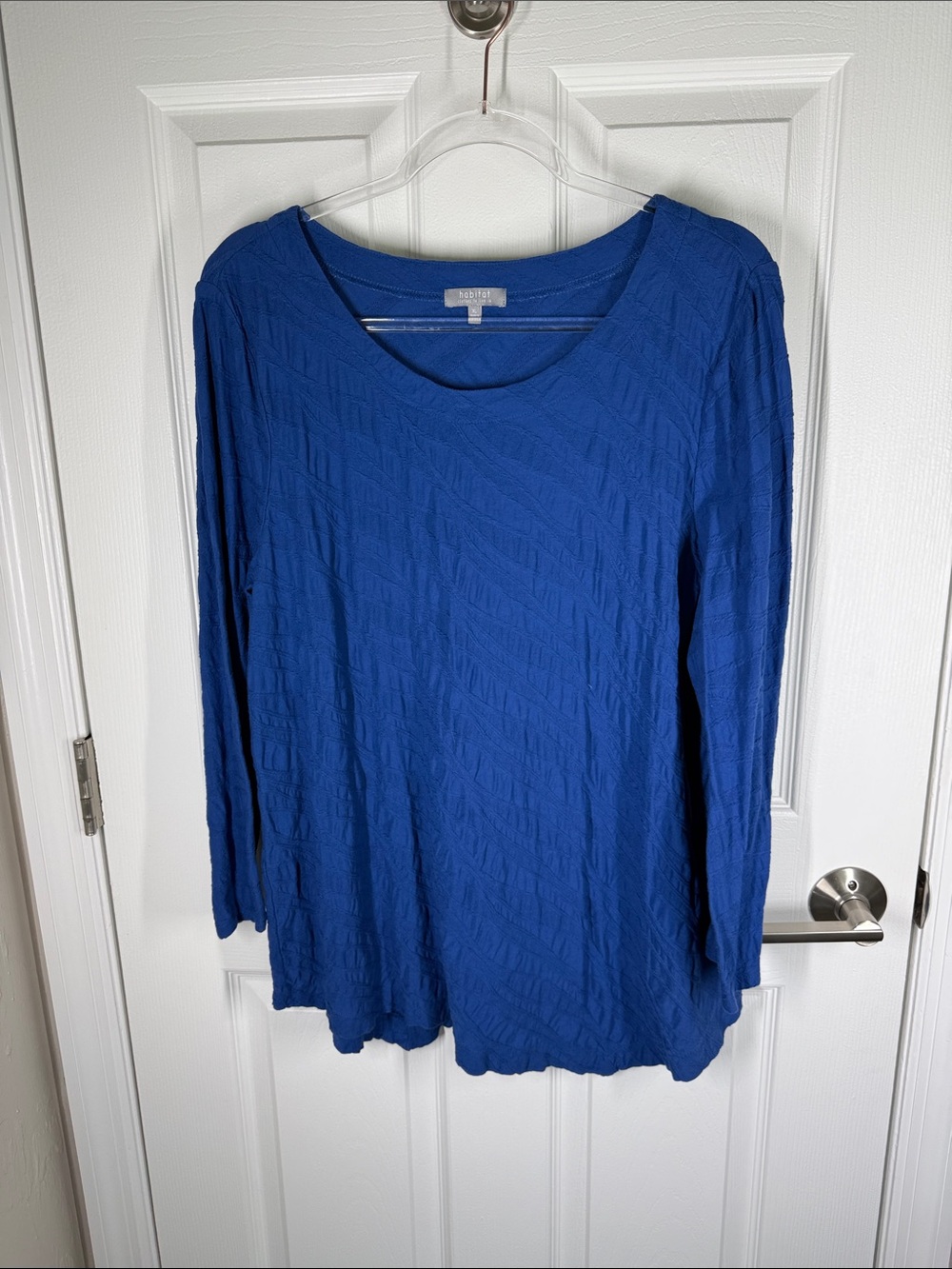 Habitat riyal blue textured cotton scoop neck 3/4 sleeve top size XL